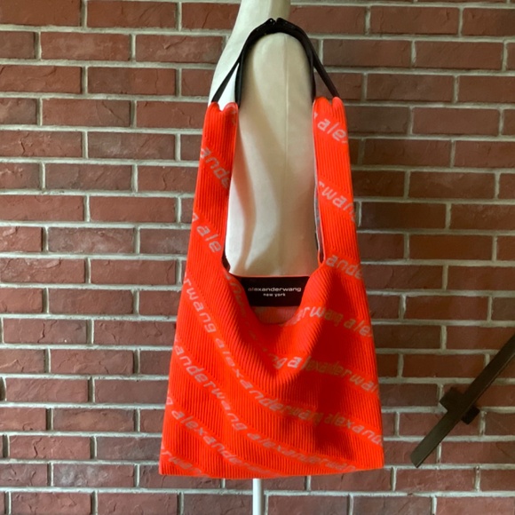 Alexander Wang Orange Jacquard with Grey Logo Handcrafted Knit Shopper … - Picture 1 of 16
